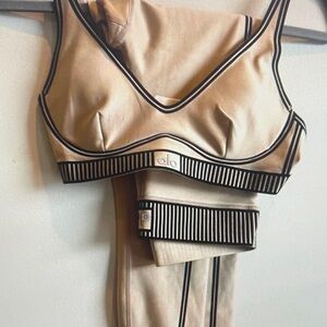 ALO Yoga Beige and Black Sports Bra and Leggings